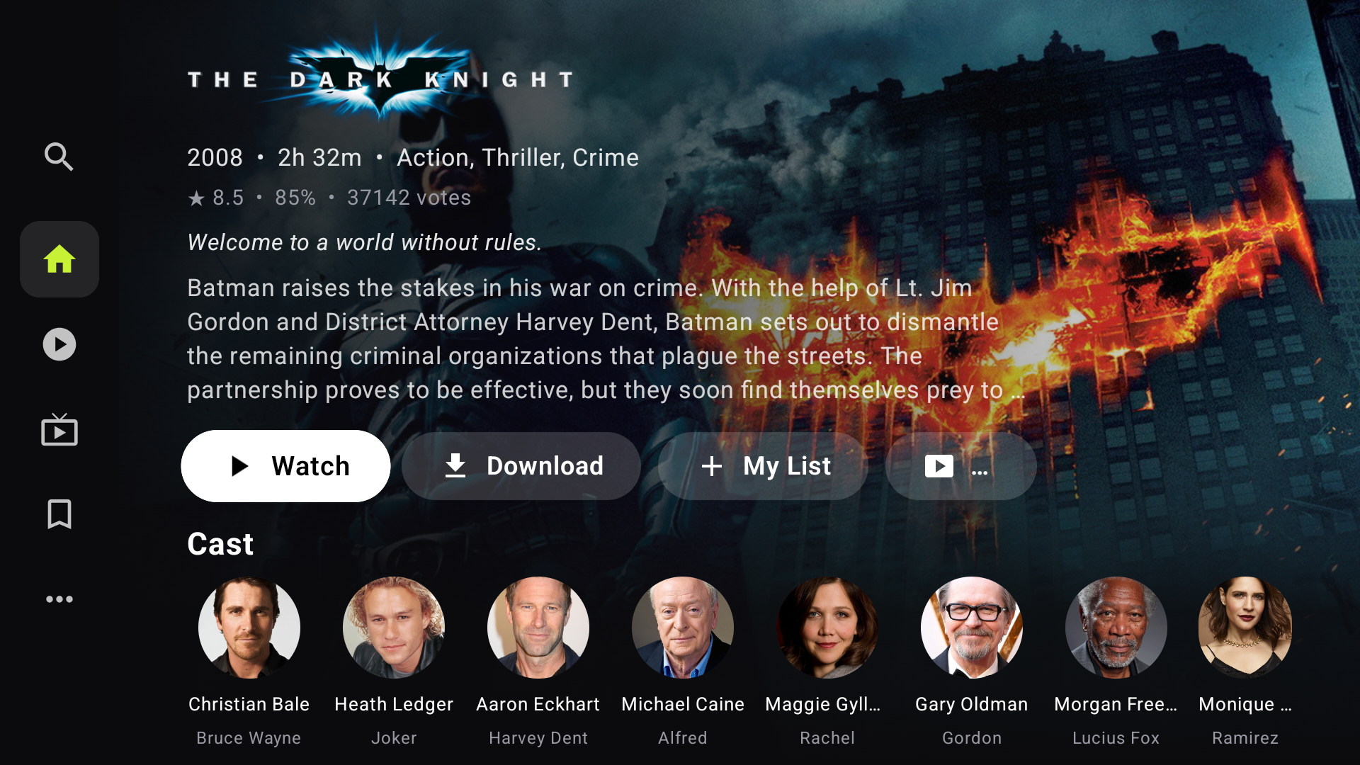 Qrstream TV — The Dark Knight details with full cast