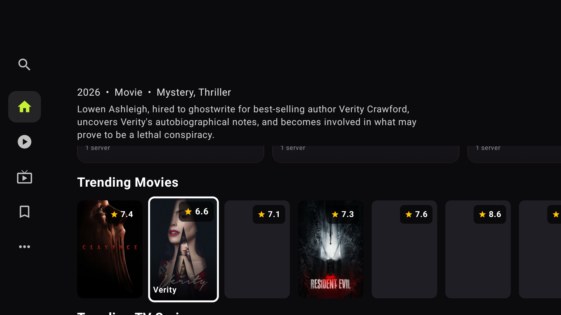 Qrstream TV — trending movies row